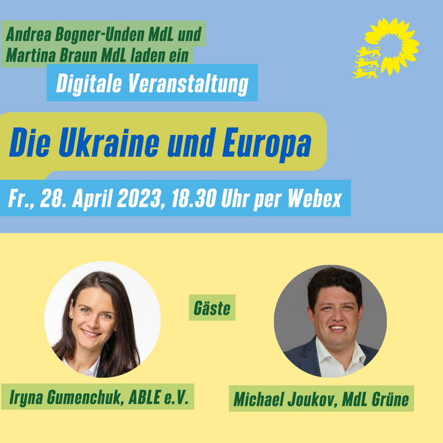 Digitaler Austausch zur Situation der Ukraine in Europa am Freitag, 28. April 2023 um 18.30 Uhr